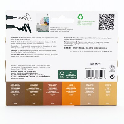 Winsor & Newton Promarker Dual-Tip Alcohol Based Marker, Skin Tones 2, 6/Pack (WNX0290115)