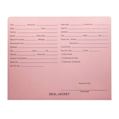 BSP Automotive Dealer Printed Jacket, Letter Size, Pink 500/Box (S-09432-PNK-B)