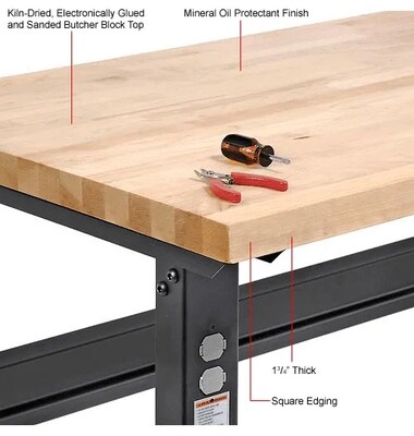 Global Industrial Height Adjustable Workbench, 60"W x 30"D, Birch Square Edge, Black (318912BK)