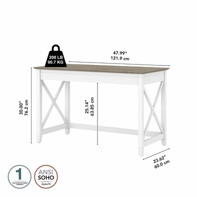 Bush Furniture Key West 48"W Writing Desk, Shiplap Gray/Pure White (KWD148G2W-03)