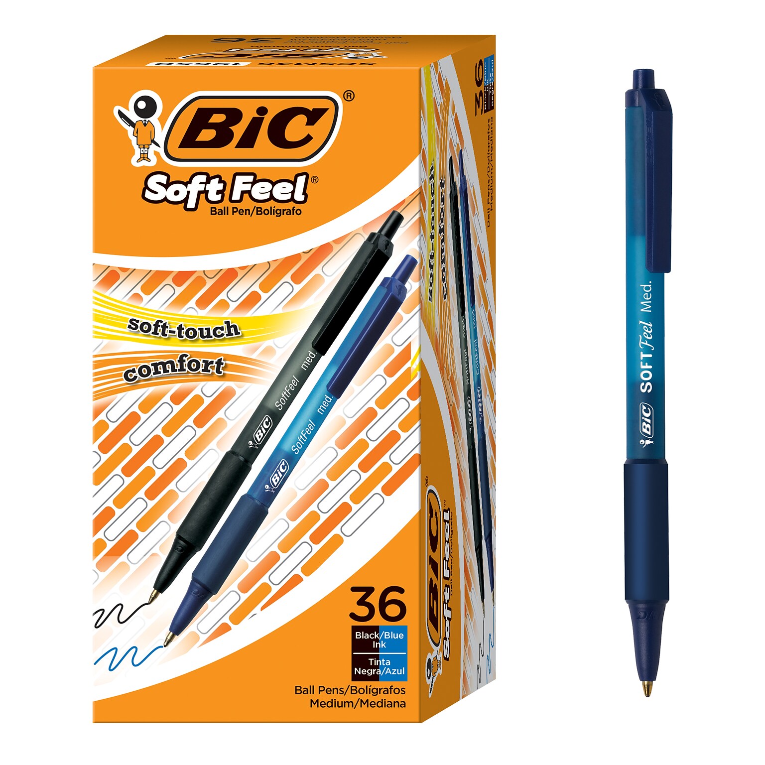 BIC Soft Feel Retractable Ballpoint Pen, Medium Point, 1.0mm, Assorted Ink, 36 Pack (SCSM361-AST)