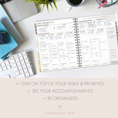 2027 Excello Brands Essential Pro 7" x 9" Weekly & Monthly Planner, Watercolor Butterflies (ESPRO-CY27-79-33)