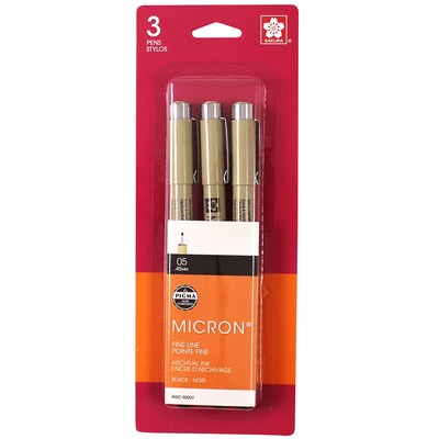 Sakura Pigma Micron Pen, Fineliner, Black Ink, 3/Bundle (SAK50022-3)