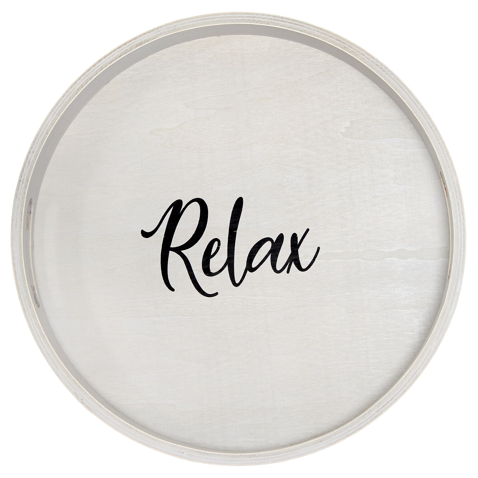 Elegant Designs Relax Decorative 13.75 Round Wood Serving Tray w/ Handles, Gray Wash (HG2013-GYX)