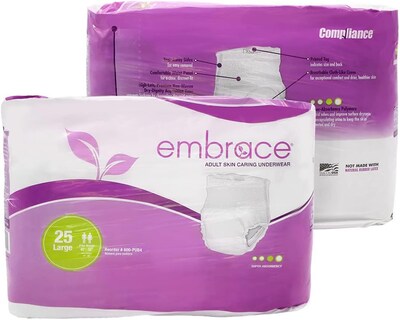 Embrace Adult Incontinence Underwear, Unisex, Large, Overnight, White, 25/Pack (600-PUB3)