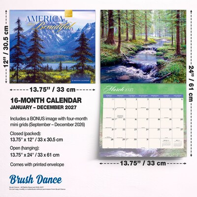 2027 BrownTrout America the Beautiful 14" x 12" Monthly Wall Calendar, Assorted Colors (9798330715930)