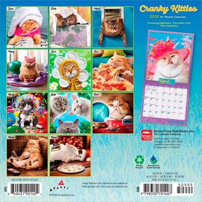2026 BrownTrout Avanti Cranky Kitties 7 x 7 Monthly Wall Calendar (9798330701407)
