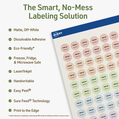 Avery Dissolvable Circle Multipurpose Labels, 0.5 Dia., Off-white, 3850/Pack (94503)