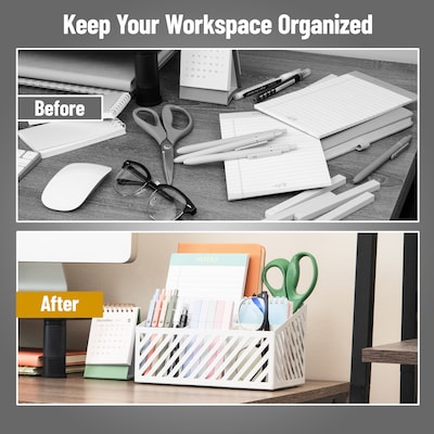Mind Reader 5-Compartment Metal Desk Organizer, White (MOSORG-WHT)
