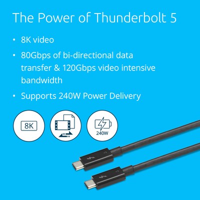 Kensington 240W Thunderbolt 5 Cable, 3.3 ft., Black (K32303WW)