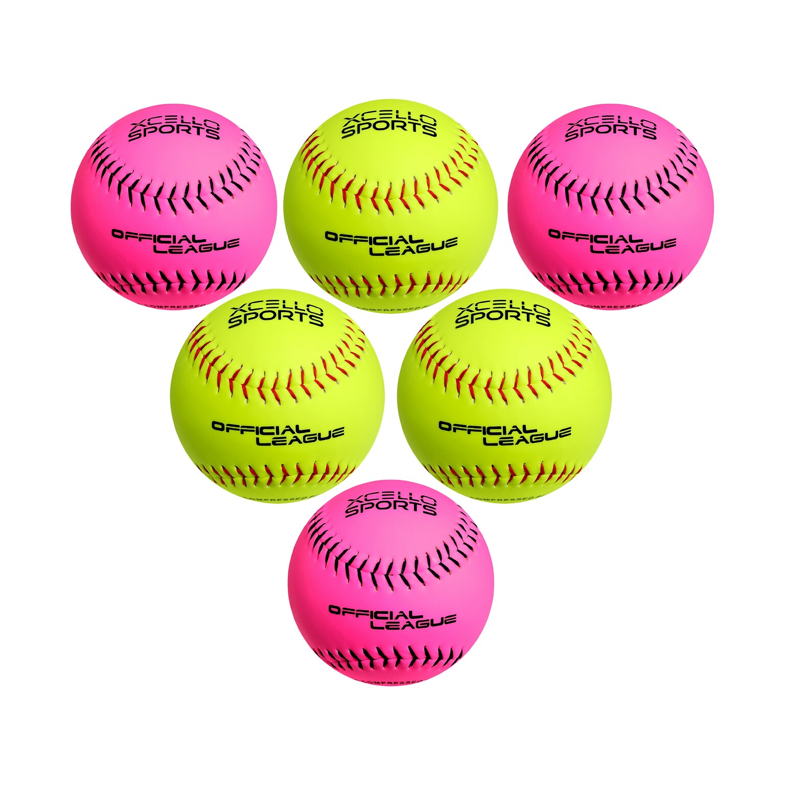 Xcello Sports Fast-Pitch Softballs, Neon Yellow/Neon Pink, 6/Pack (XS-SOFTBALL-PC)