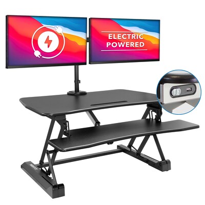 Mount-It! 35W Electric Adjustable Standing Desk Converter with Dual Monitor Mount and USB Charging Port, Black (MI-8053)