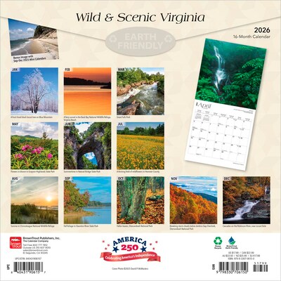 2026 BrownTrout Virginia Wild & Scenic 12 x 12 Monthly Wall Calendar (9798330706150)