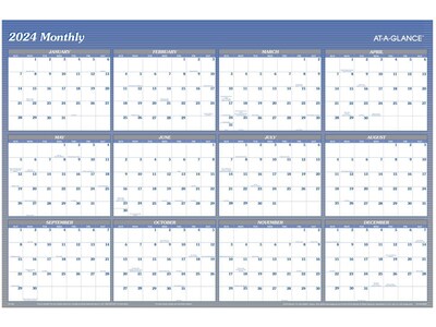 2024 AT-A-GLANCE 48 x 32 Yearly Dry Erase Wall Calendar, Reversible, Blue/Gray (A1152-24)