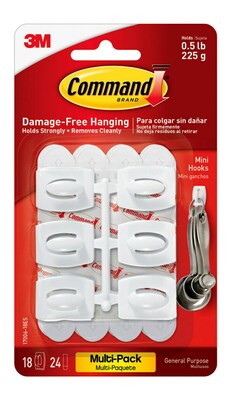 Command Mini Hooks, 0.5 lb., White, 18/Pack (17006-18ES)