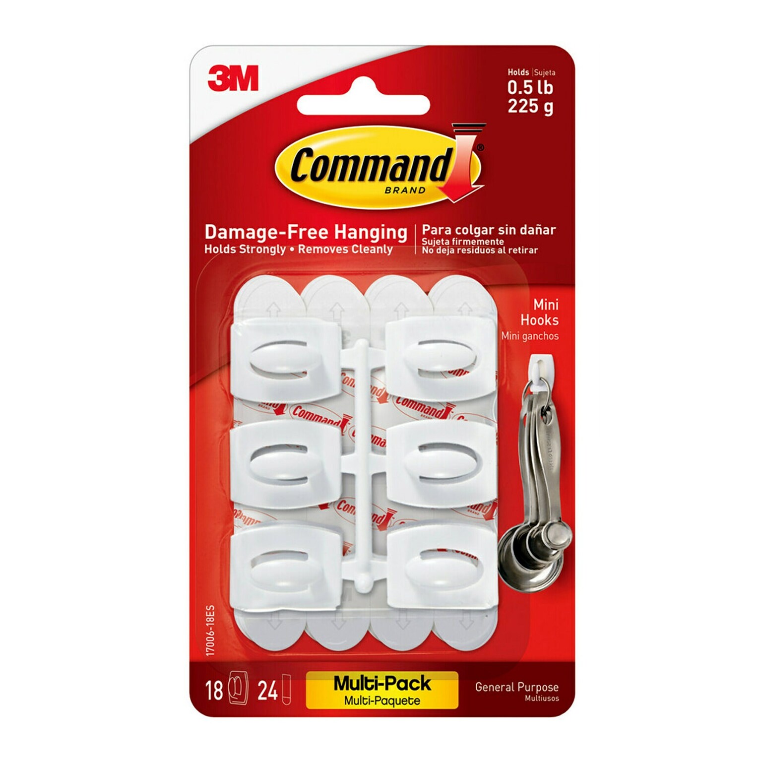 Command Mini Hooks, 0.5 lb., White, 18/Pack (17006-18ES)