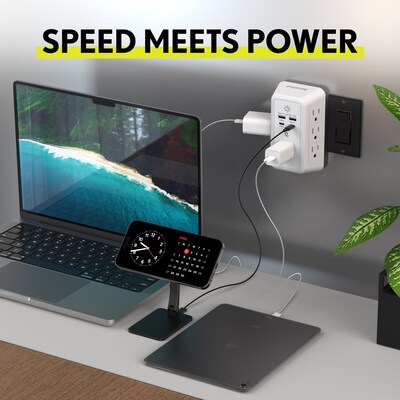 Overtime S90 11-in-1 Wall Outlet Extender Surge Protector with 7 AC Outlets and 4 USB Ports, White (OTWP7OS90)