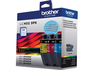 Brother LC402 Assorted Colors Standard Yield Ink Cartridges, 3/Pack (LC4023PKS)