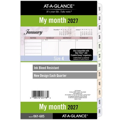 2027 AT-A-GLANCE 5.75 x 8.5 Monthly Planner Refill, Multicolor (061-685-27)