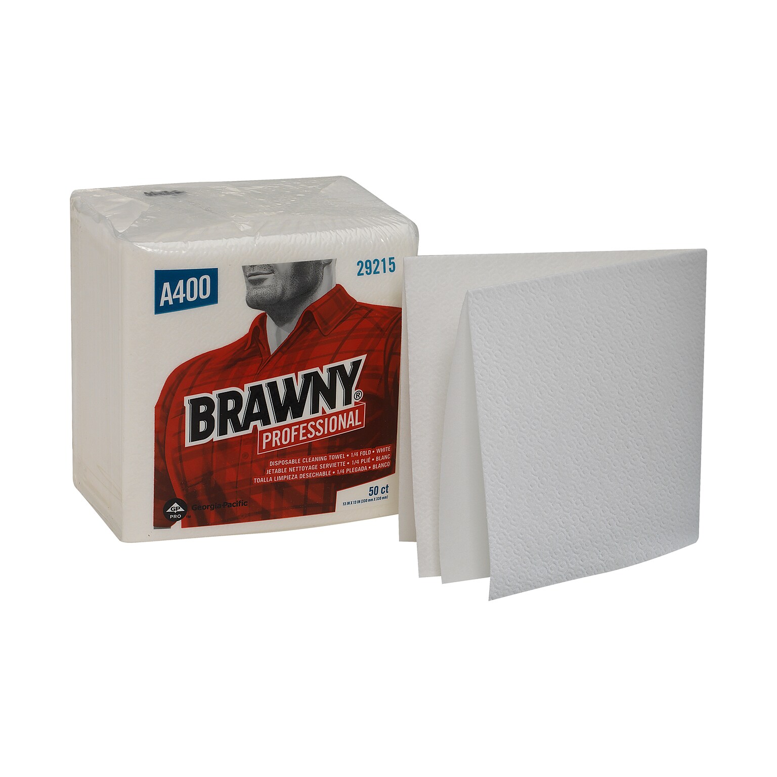 Brawny Professional A400 Cellulose Cleaning Wipers, 13 x 13, White, 800 Wipers/Box, 16/Carton (29215)