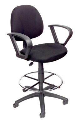 Boss Ergonomic Works Armless Drafting Stool with Backrest and Footrest, Tweed Fabric, Black (B1617-B