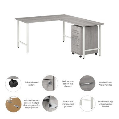Bush Business Furniture Hustle 60"W L Shaped Computer Desk with 3 Drawer Mobile File Cabinet, Platinum Gray (HUS006PG)