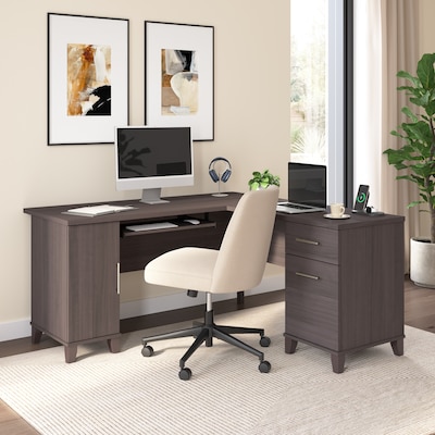 Bush Home Somerset 60W L Shaped Office Desk with Storage, Storm Gray (WC81530K)