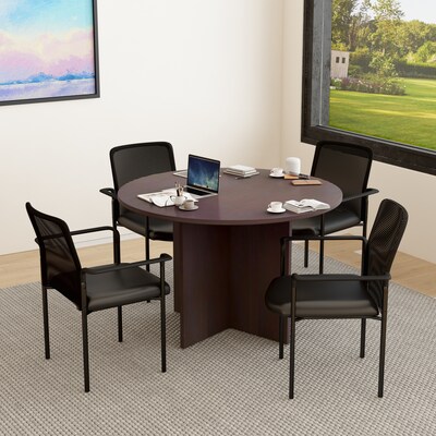 Boss Office Products 42 Round Mocha Laminate Table Set w/ 4 Black Mesh Chairs (GROUP127MOC-C)