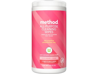 Method Disinfecting Wipes, Pink Grapefruit Scent, 70 Wipes/Canister (338527)