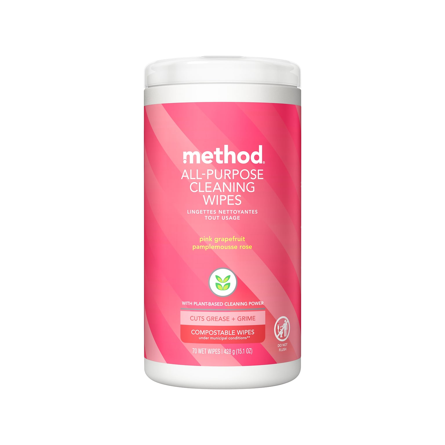 Method Disinfecting Wipes, Pink Grapefruit Scent, 70 Wipes/Canister (338527)