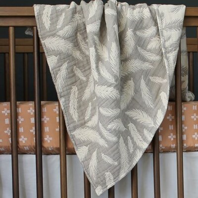 Baby Crane Muslin Jacquard Blanket, Grey (BC-110BL-1)
