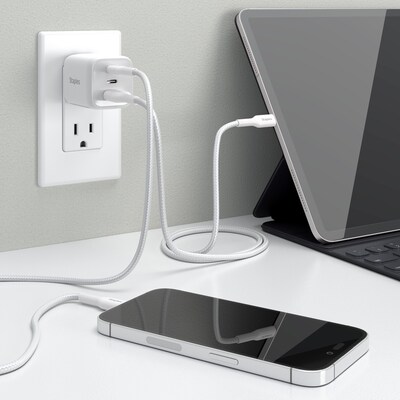Staples® USB-A/USB-C Wall Charger, White (ST62326)