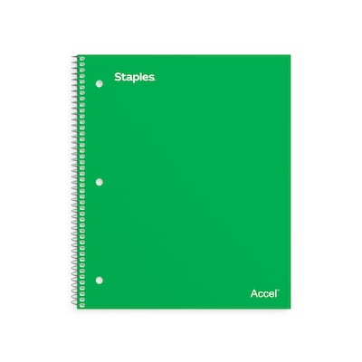 Staples Premium 1-Subject Notebook, 8.5" x 11", College Ruled, 100 Sheets, Green (ST51451D)