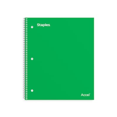 Staples Premium 1-Subject Notebook, 8.5 x 11, College Ruled, 100 Sheets, Green (ST51451D)