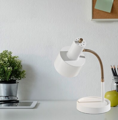 Simplee Adesso Baker Incandescent Desk Lamp, 17H, White & Antique Brass (SL3971-02)