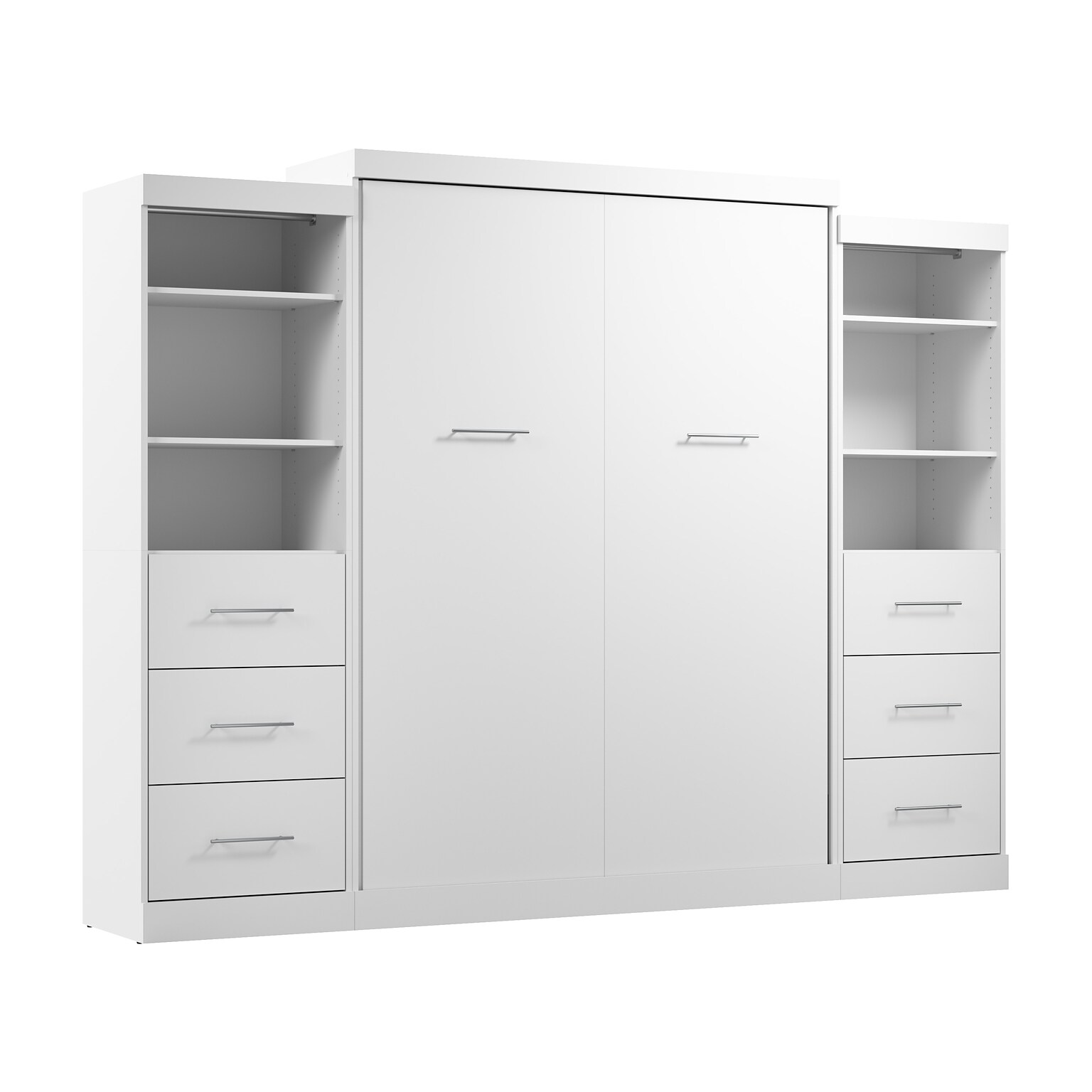 Bestar Nebula Queen Murphy Bed and 2 Closet Organizers with Drawers (115W), White (25983-000017)