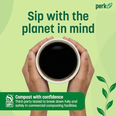 Perk™ Eco Compostable Paper Hot Cup, 12 Oz., White/Green, 500/Carton (PK56222CT)