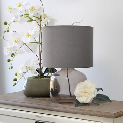 Simple Designs Glass Table Lamp Fabric Shade, Smoke with Gray Shade (LT2064-SMG)