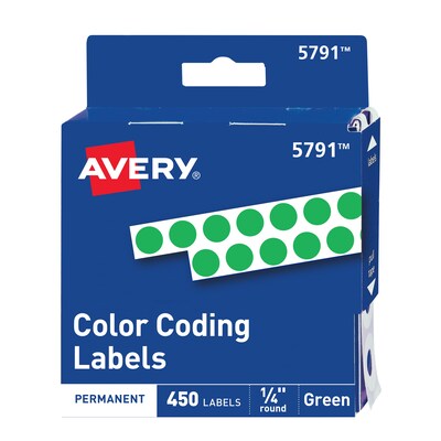 Avery Hand Written Identification & Color Coding Labels, 1/4 Dia., Green, 450/Pack (5791)