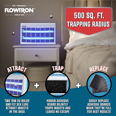 Flowtron Electric Portable Indoor Fly Trap, 500 sq. ft. Coverage, 30W Bulb with Dual Lure Insect Killer (FLWFC4900)