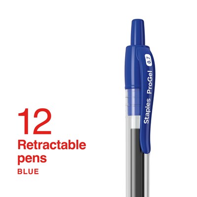 Staples® ProGel™ Retractable Gel Pen, Fine Point, 0.7mm, Blue Ink, Dozen (ST62096)