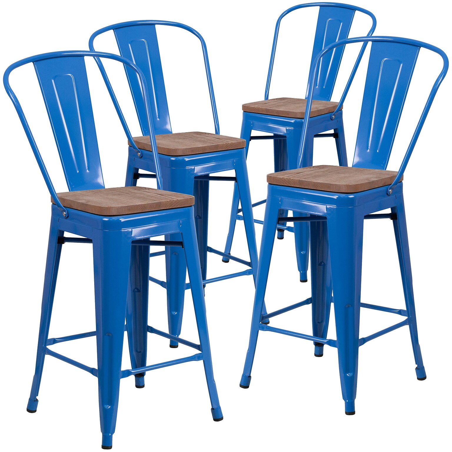 Flash Furniture Lily Contemporary Metal Vertical Back Counter Height Stool, Blue, 4-Pieces/Pack (4CH3132024GBBLW)