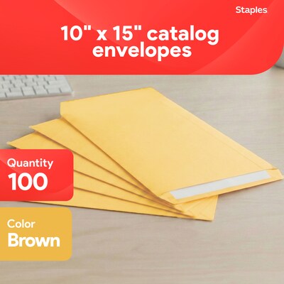 Staples Gummed Kraft Catalog Envelopes, 10L x 15H, Brown, 100/Box (SPL534768)