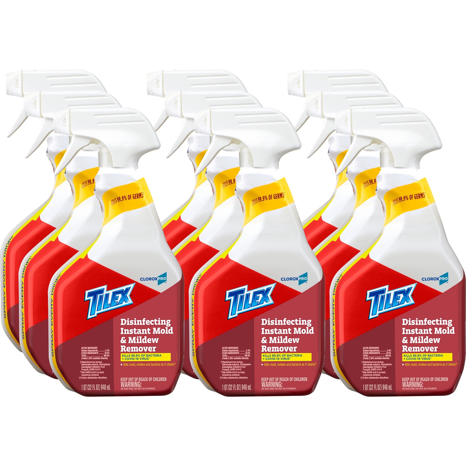 CloroxPro Tilex Disinfecting Instant Mold and Mildew Remover Spray, 32 Fluid Ounces, Pack of 9 (35600)