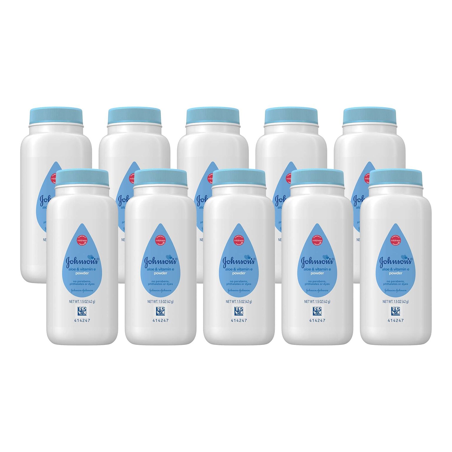 Johnsons Aloe Vitamin E Powder Pure Cornstarch Baby Powder, 1.5 oz Bottle, 10 Bottles/Bag, 17 Bags/Carton