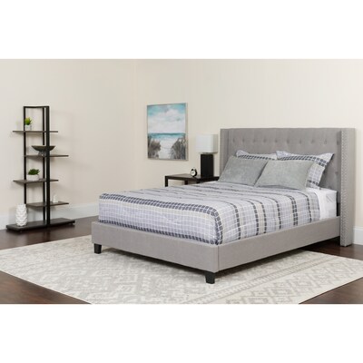 Flash Furniture Riverdale Tufted Upholstered Platform Bed in Light Gray Fabric with Memory Foam Mattress, Twin (HGBMF41)