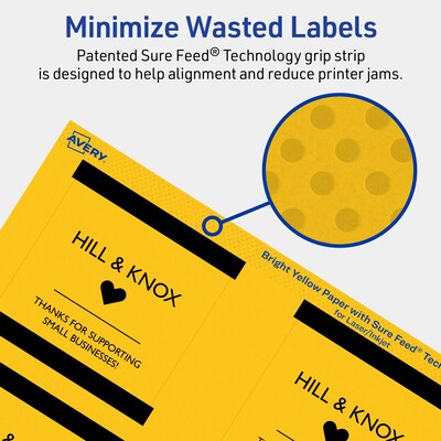 Avery Laser/Inkjet Square Multipurpose Labels, 3" x 3", Bright Yellow, 60/Pack (94101)