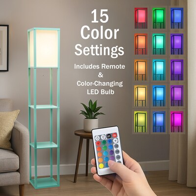 Simple Designs Etagere Organizer 62.5" Floor Lamp with Rectangular Shade, Aqua (LF1014-AQU-CCLB)