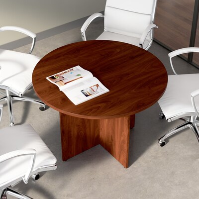 Bush Business Furniture 42W Round Conference Table with Wood Base, Hansen Cherry (99TB42RHC)