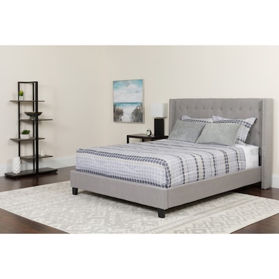 Flash Furniture Riverdale Tufted Upholstered Platform Bed in Light Gray Fabric with Memory Foam Mattress, Queen (HGBMF43)